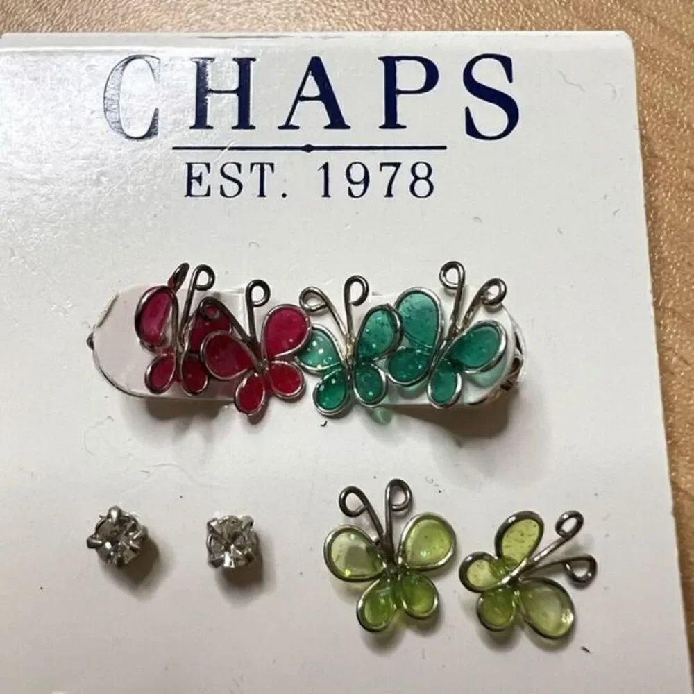 CHAPS Est. 1978 Earrings Muti color Mini‎ Butterflies Rhinestones 5 Pairs